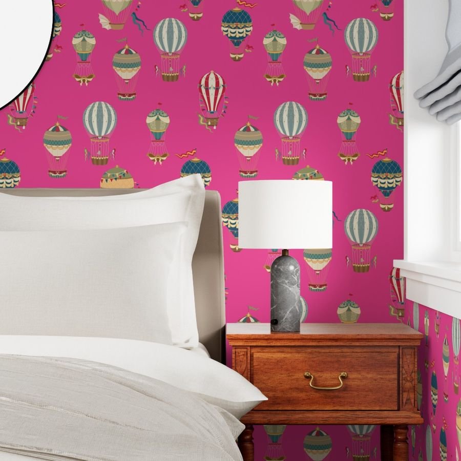 Vintage Hot Air Balloons on Hot Pink Home Styling Collection Design Collection helium balloons wallpaper
