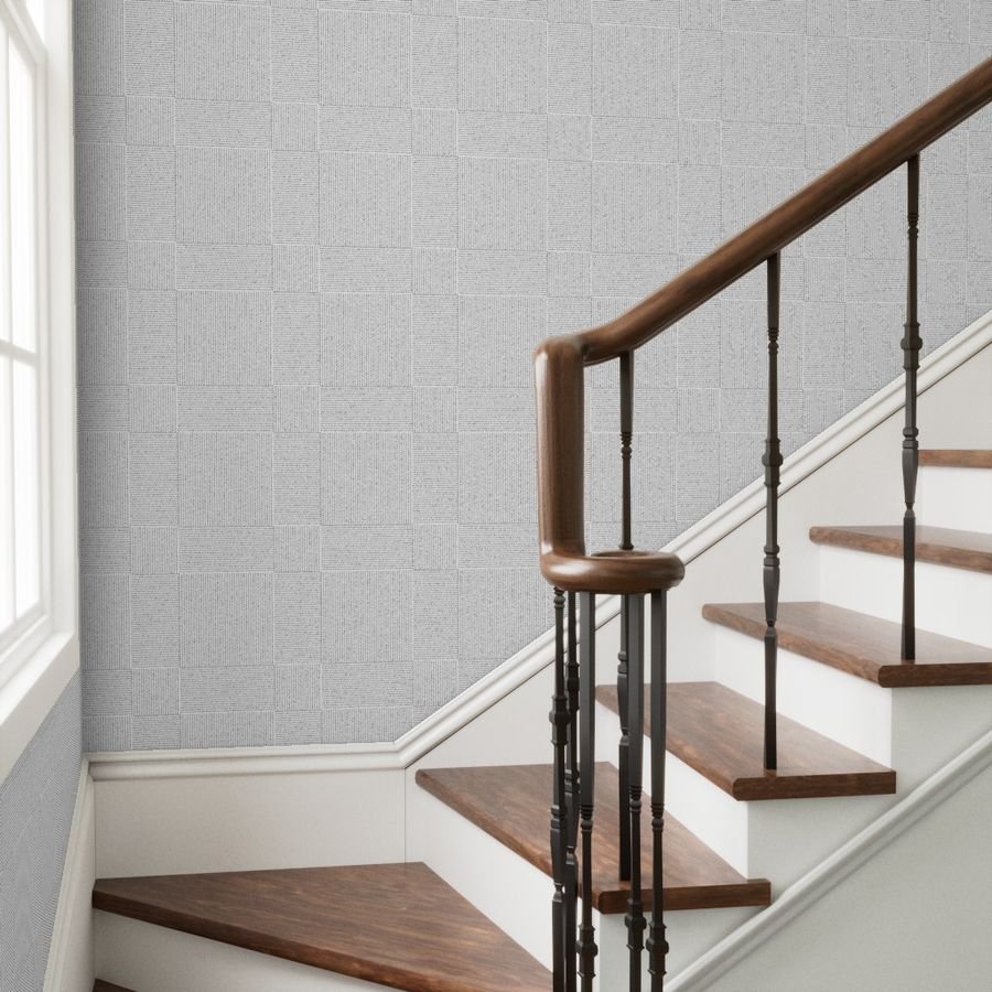 Patchwork Quilt Squares in Shades of Grey Seersucker-look Stripes Wallpaper grey stripes wallpaper