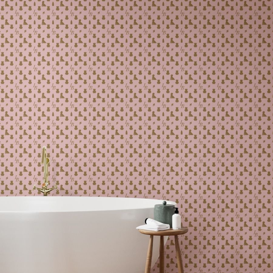 Louis Baby Luxury Iconic Monogram Pattern on Classic Pink with Tan Wallpaper louis pattern wallpaper