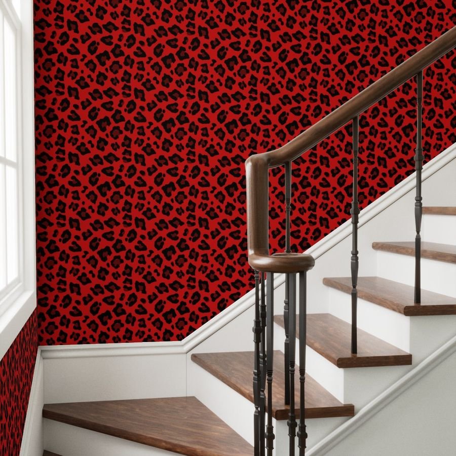 Jumbo Leopard Spots Animal Repeat Pattern Print in Red and Black Wallpaper red and black wallpaper