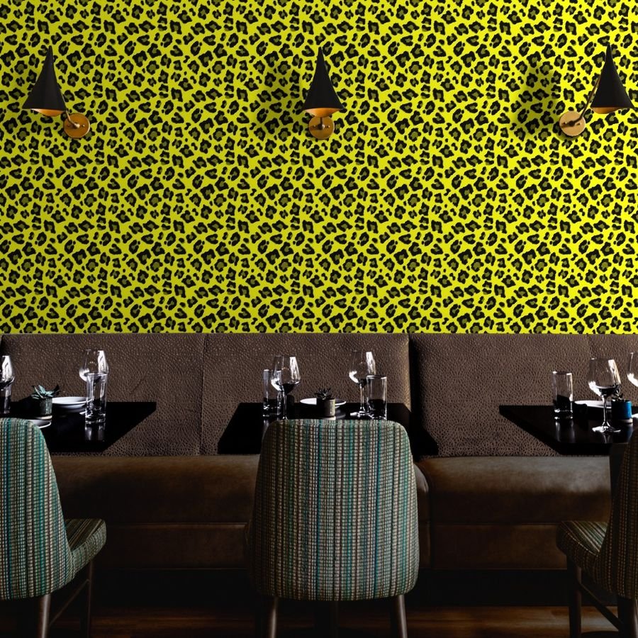 Jumbo Leopard Spots Animal Repeat Pattern Print in Yellow and Black Wallpaper yellow and black wallpaper