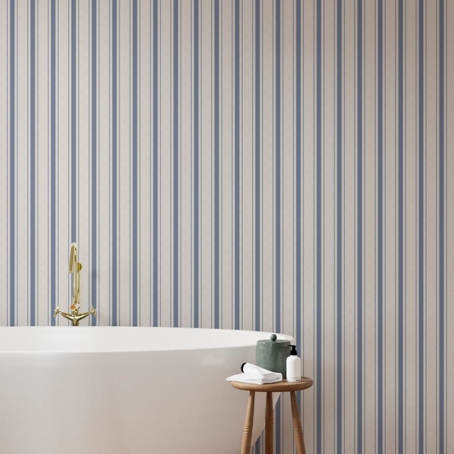 Wide Stressed Blue Denim Mattress Ticking Wallpaper vintage ticking wallpaper