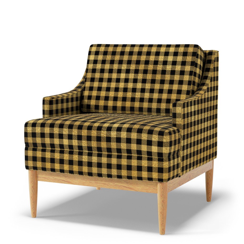 Christmas Faux Gold Foil and Black Buffalo Check 1 inch Fabric faux foil fabric