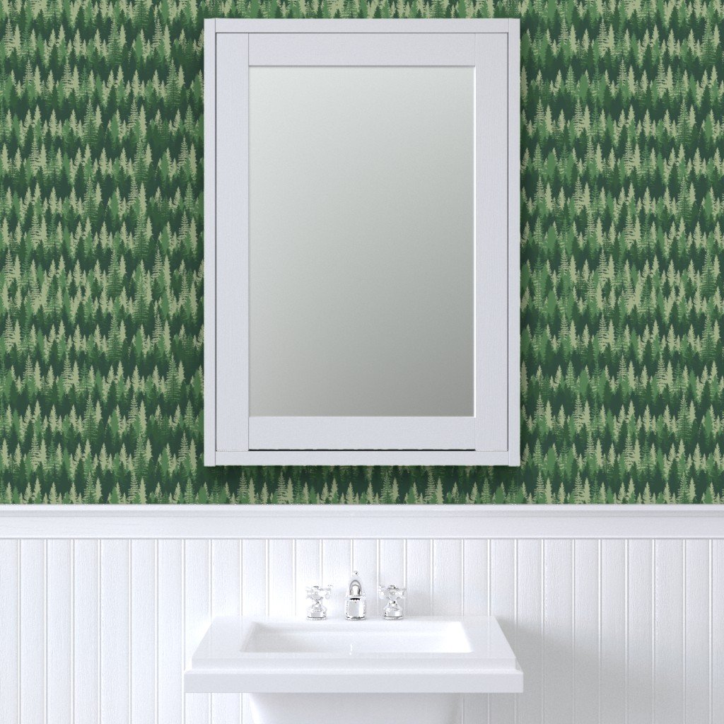 Endless Evergreen Forest with Fir Trees in Shades of Green Wallpaper shades of green wallpaper
