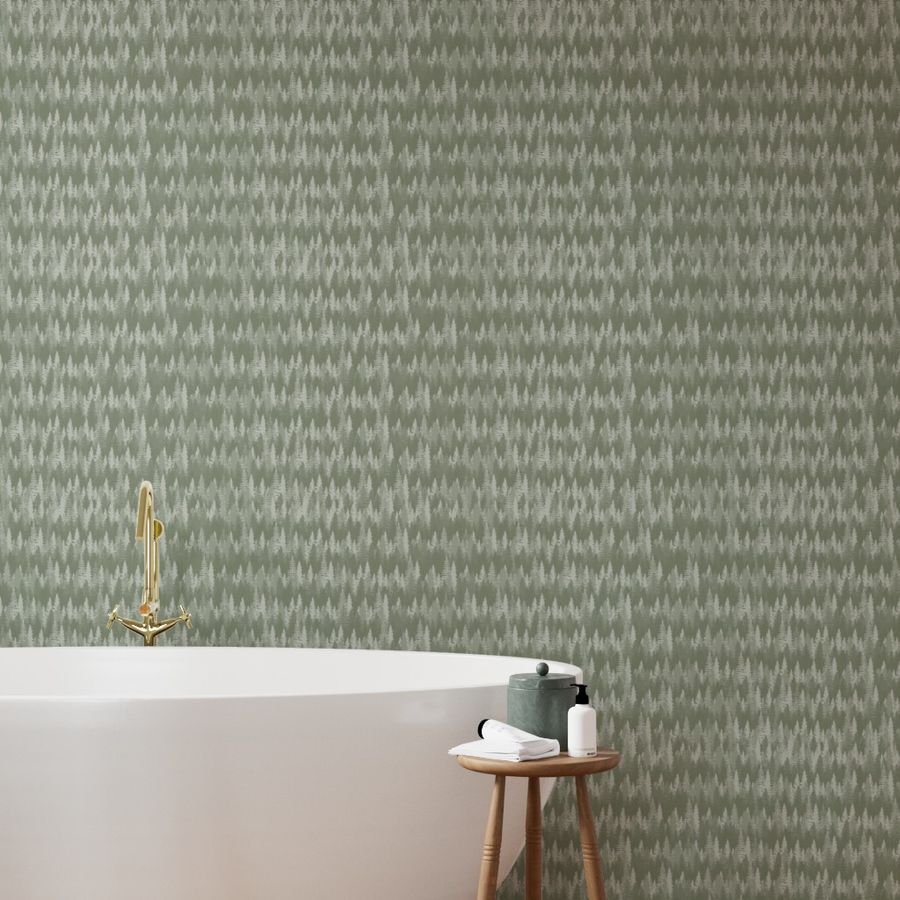 Endless Evergreen Forest with Fir Trees in Shades of Sage Green Wallpaper sage green forest wallpaper