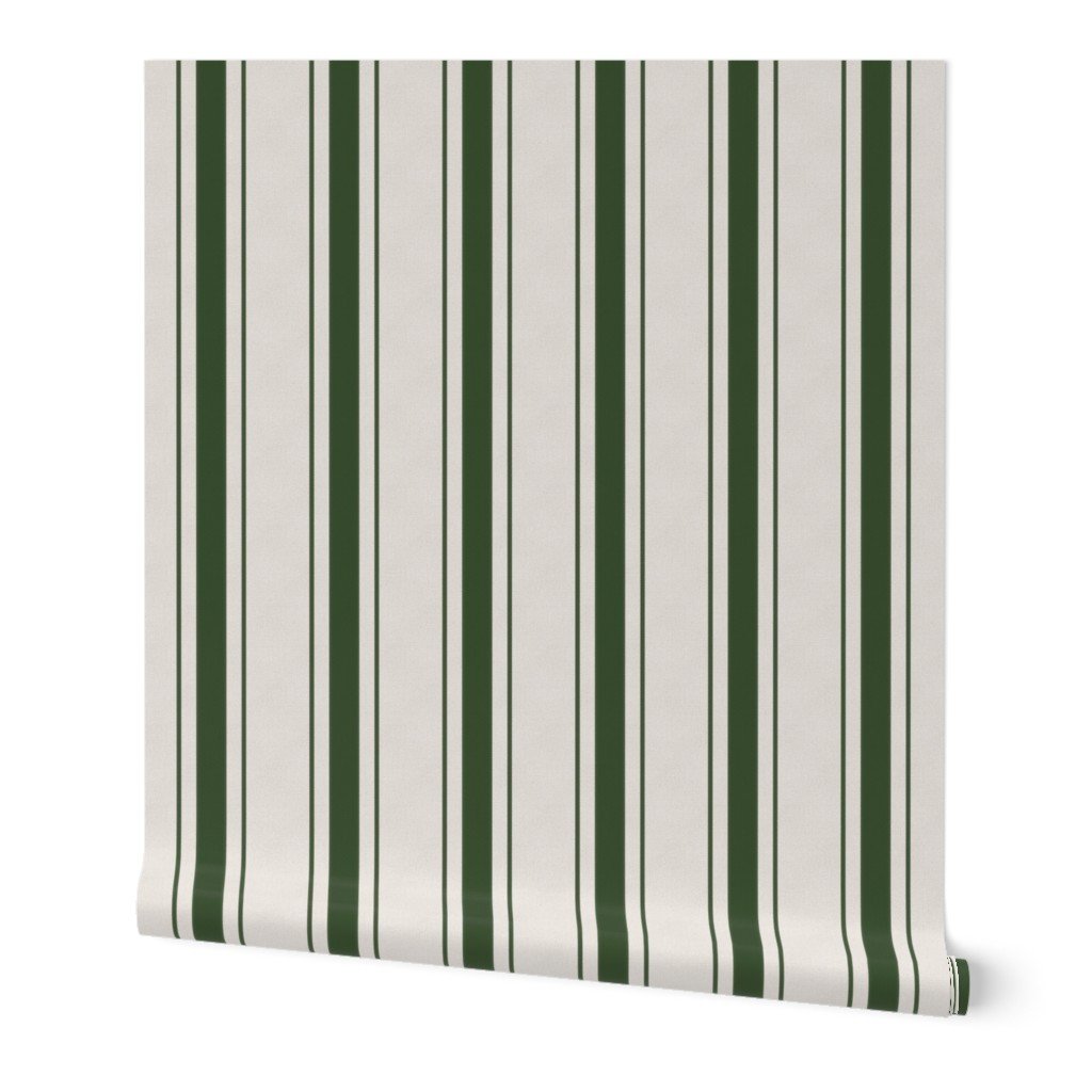 Forest Green Antique Vintage Mattress Ticking Stripe on Cream Decor Collection Home Decor Collection green and cream wallpaper