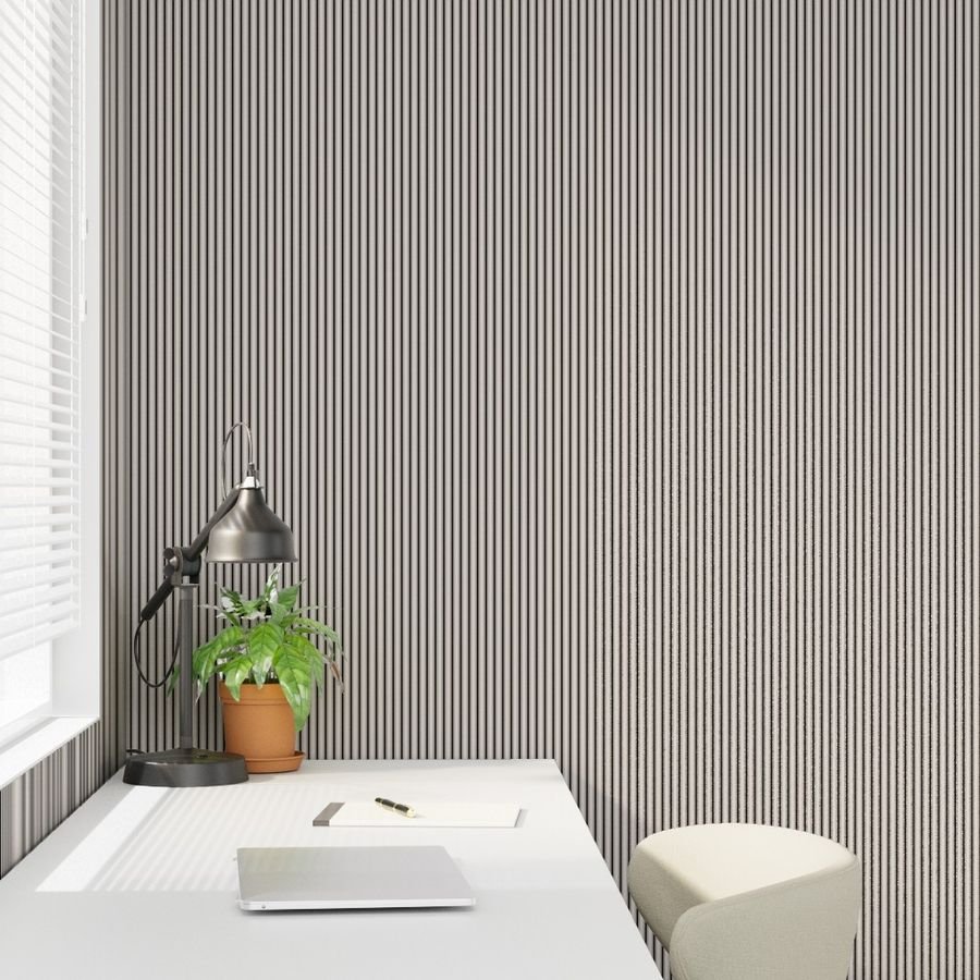 Micro Coal Black Antique Vintage Mattress Ticking Stripe on Cream Wallpaper ticking stripe wallpaper
