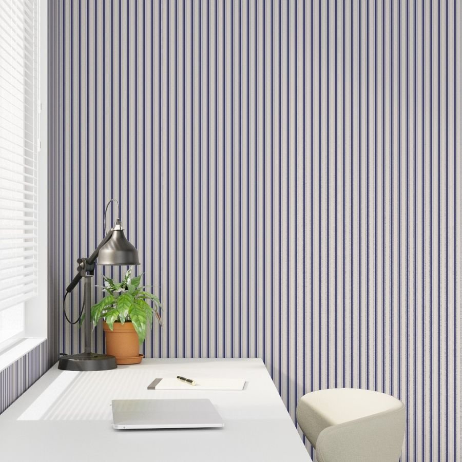 Mini Cornflower Blue Antique Vintage Mattress Ticking Stripe on Wallpaper mattress ticking wallpaper