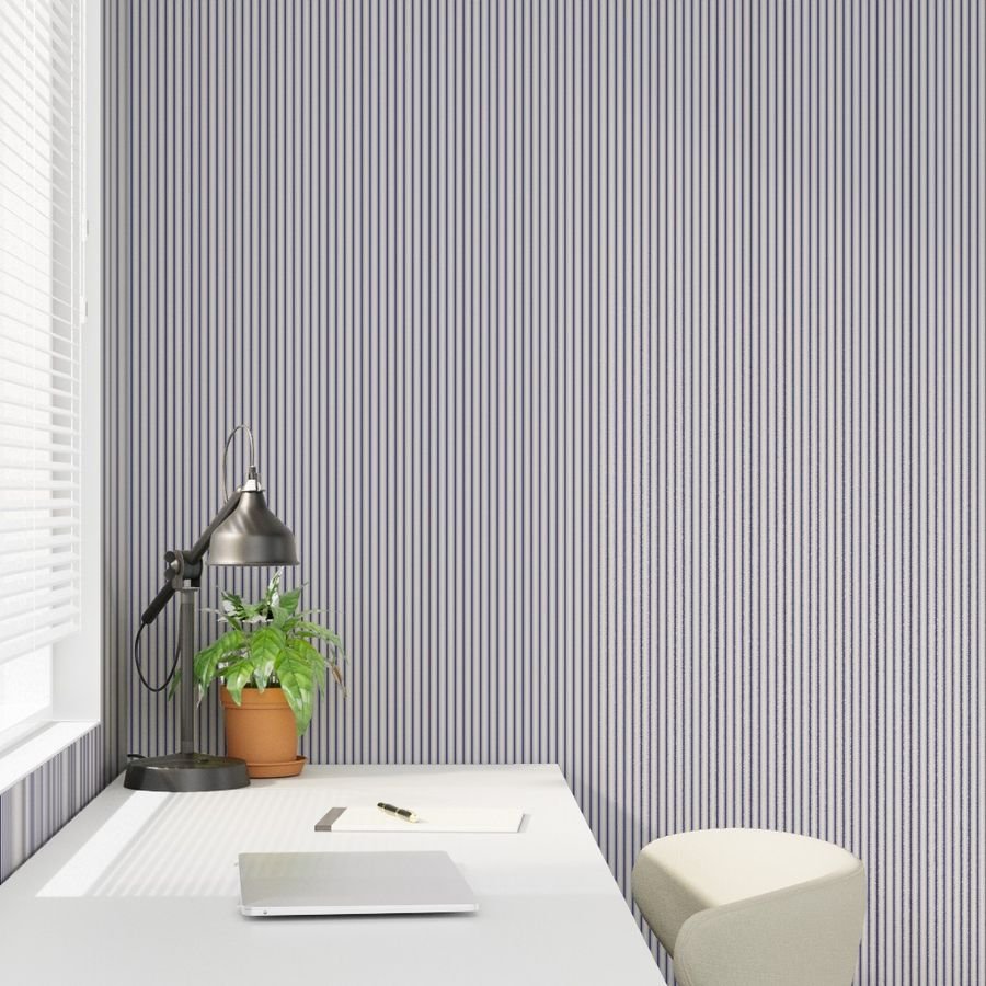 Micro Cornflower Blue Antique Vintage Mattress Ticking Stripe on Wallpaper mattress ticking wallpaper