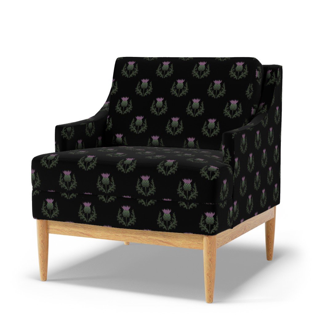 Small Scottish Thistle Flower of Scotland on Black Fabric scottish heather fabric