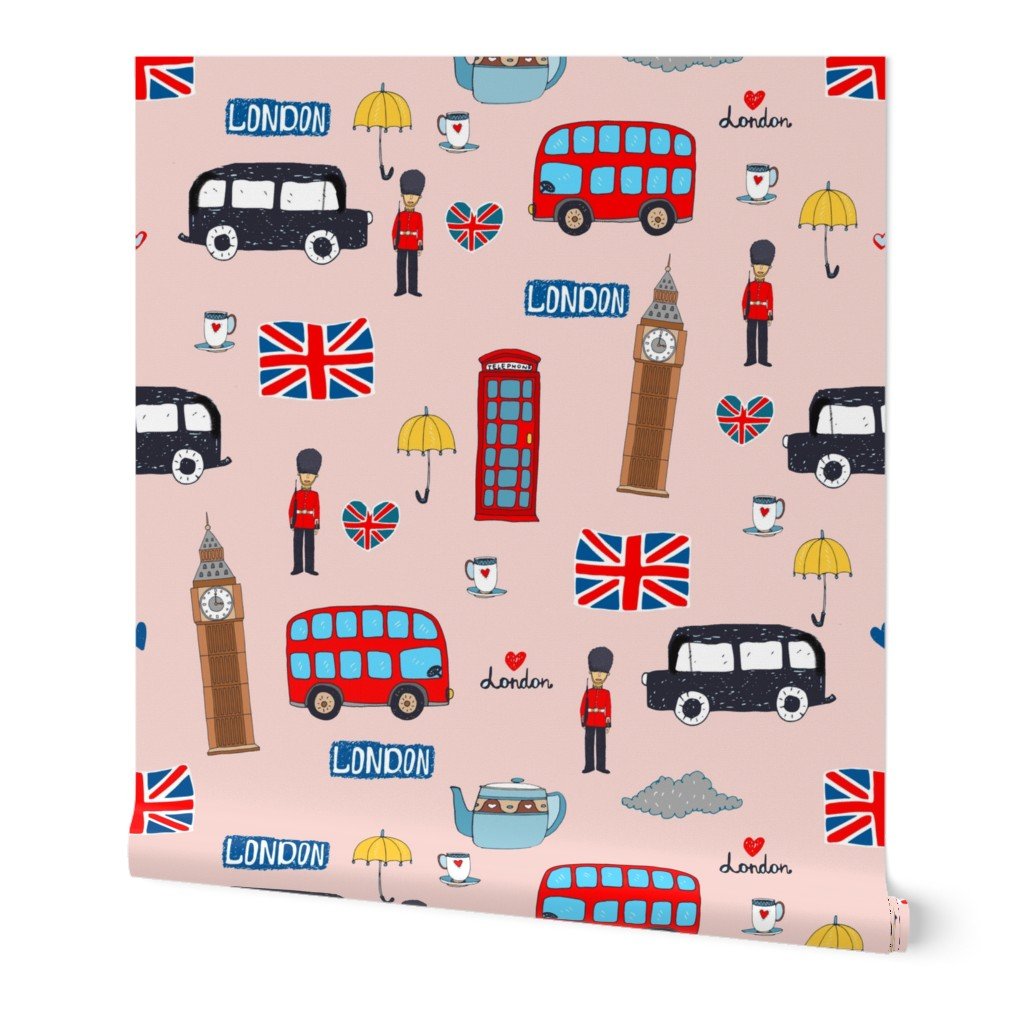 London England Handdrawn Motifs Big Ben Union Jack Palace Guard Wallpaper union jack wallpaper