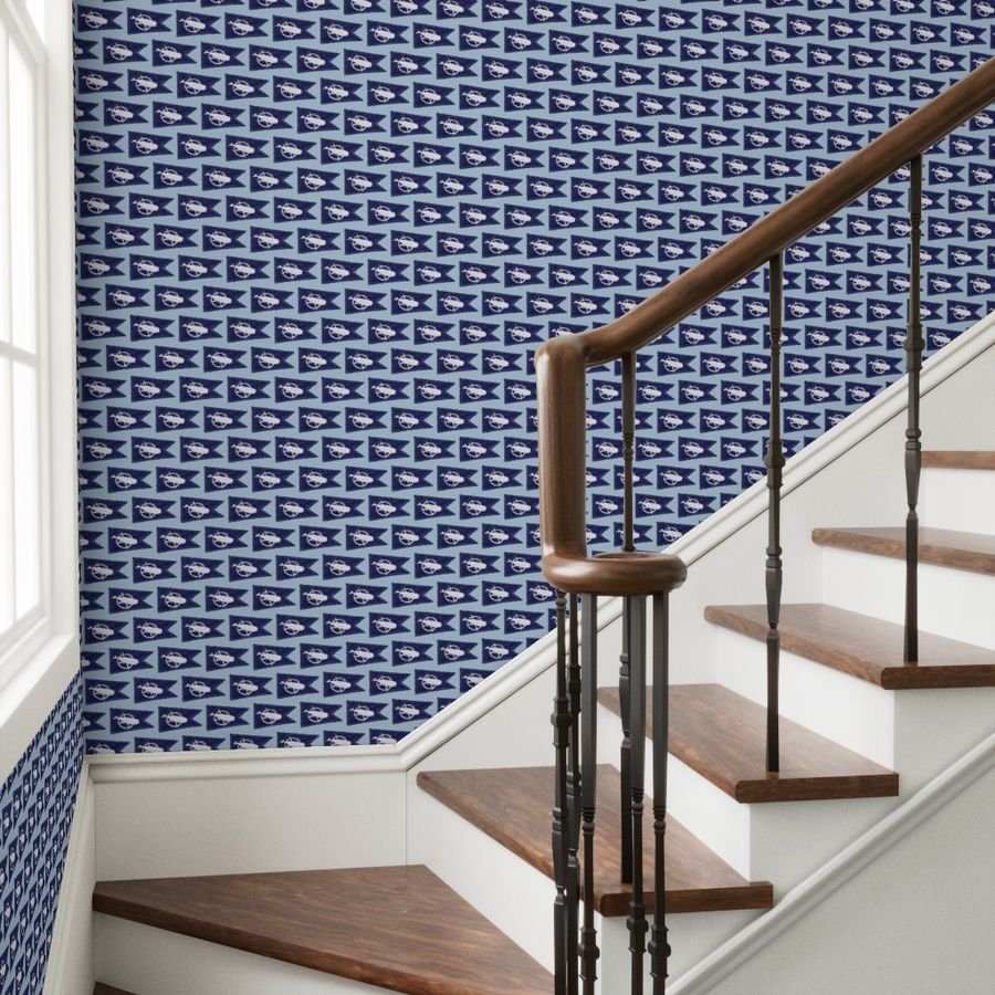Nantucket Sperm Whale Burgee Flag Handpainted on Pale Blue Wallpaper sperm whale wallpaper