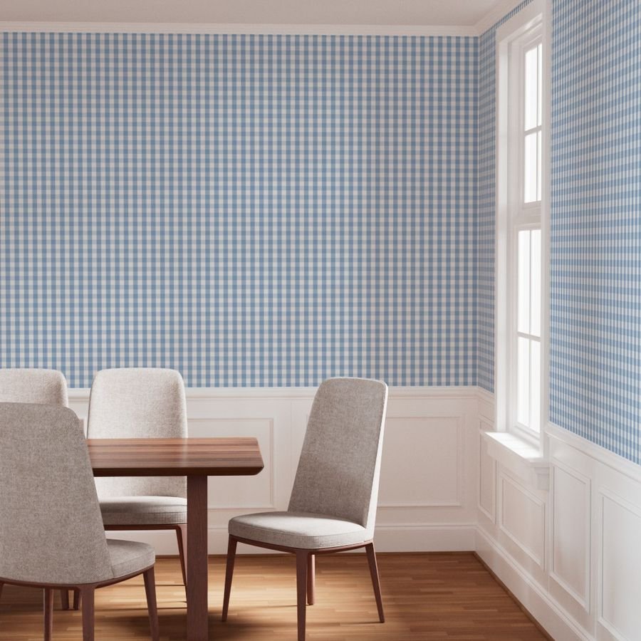 1 inch Airy Blue Gingham Check Wallpaper pale blue wallpaper