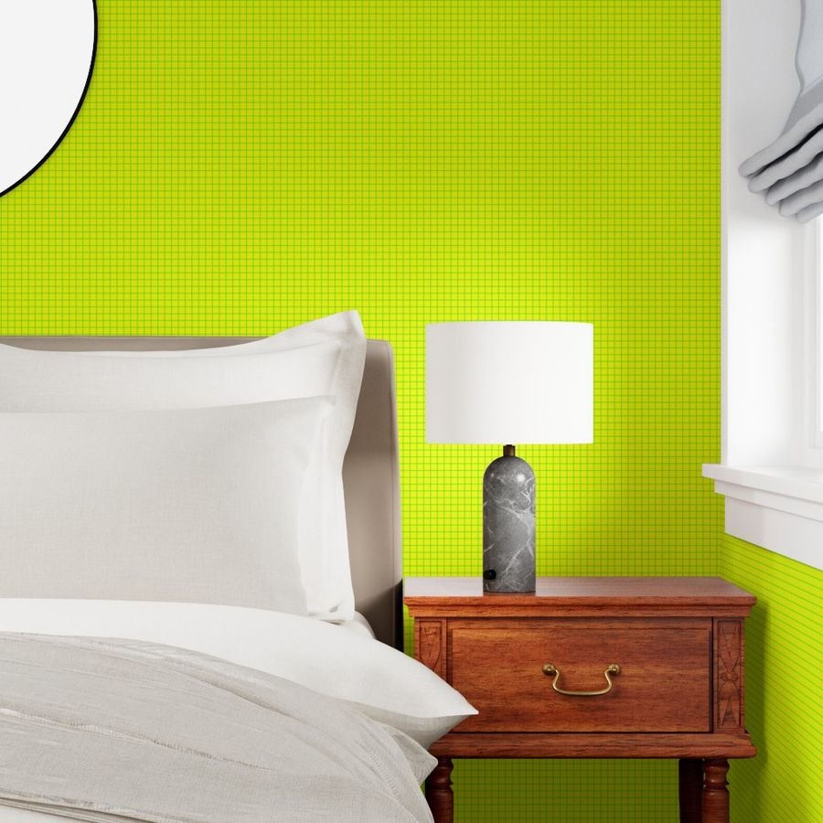 Green on Yellow on Lemon and Lime Grid 1/2 inch Wallpaper neon green wallpaper
