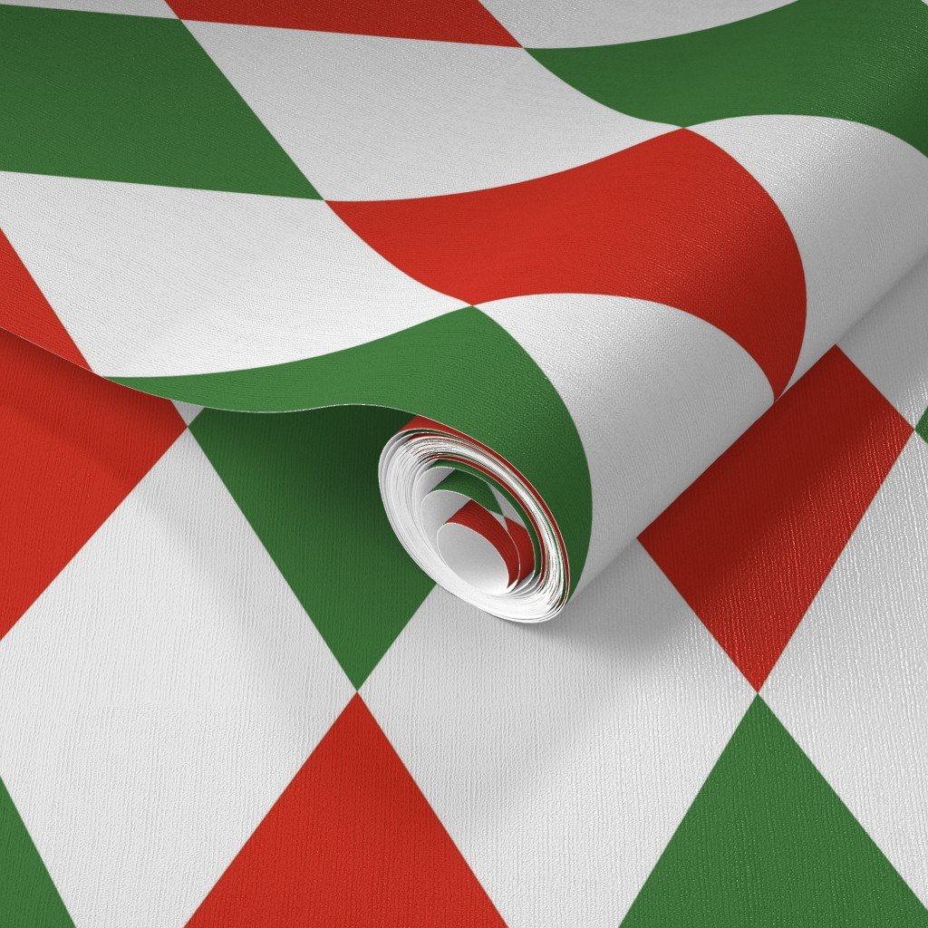 Jumbo Red Green Christmas Harlequin Diamond Check Wallpaper red green wallpaper