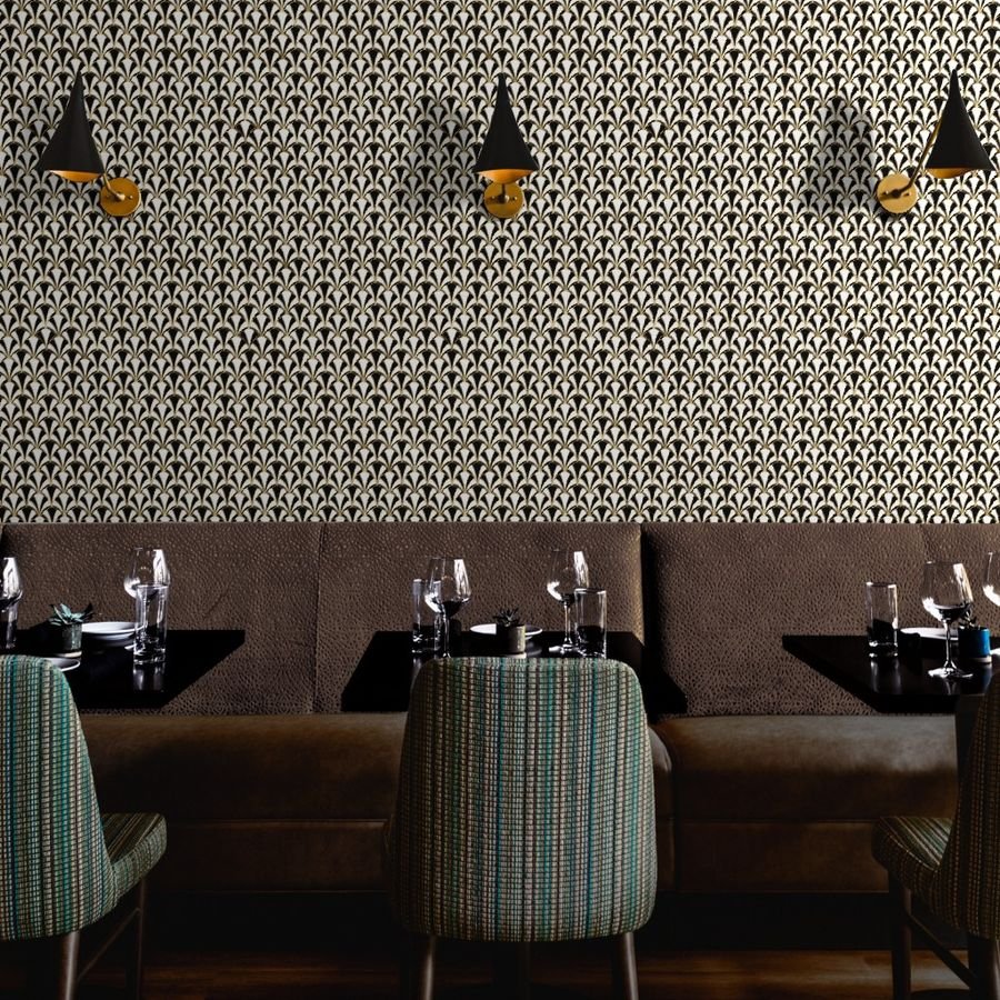 Scallop Shells in Black and Gold Art Deco Vintage Foil Pattern Wallpaper eggshell pattern wallpaper