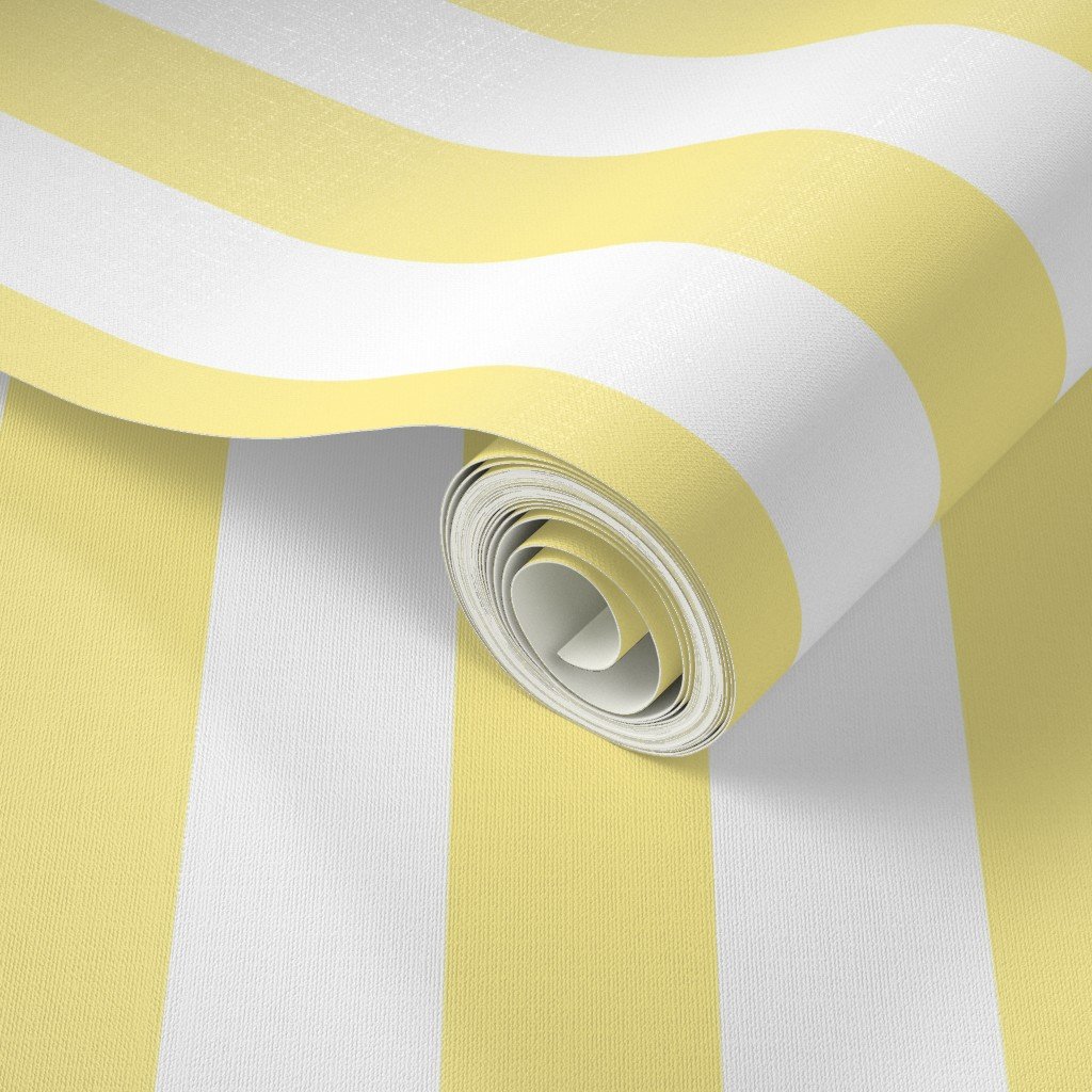 Buttermilk Yellow and White 2 Inch Vertical Cabana Stripes Wallpaper yellow white wallpaper