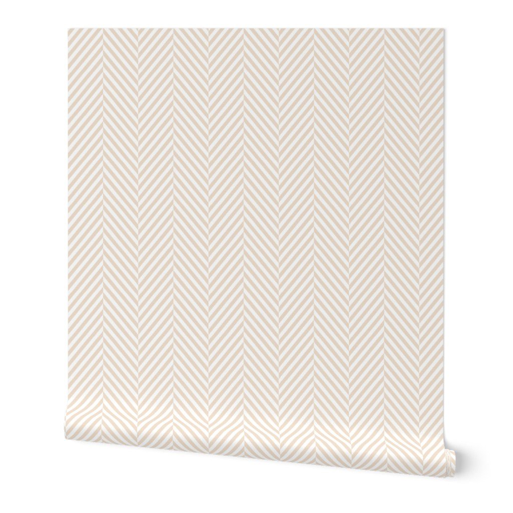 Natural and White Geometric Herringbone Pattern Wallpaper natural color wallpaper
