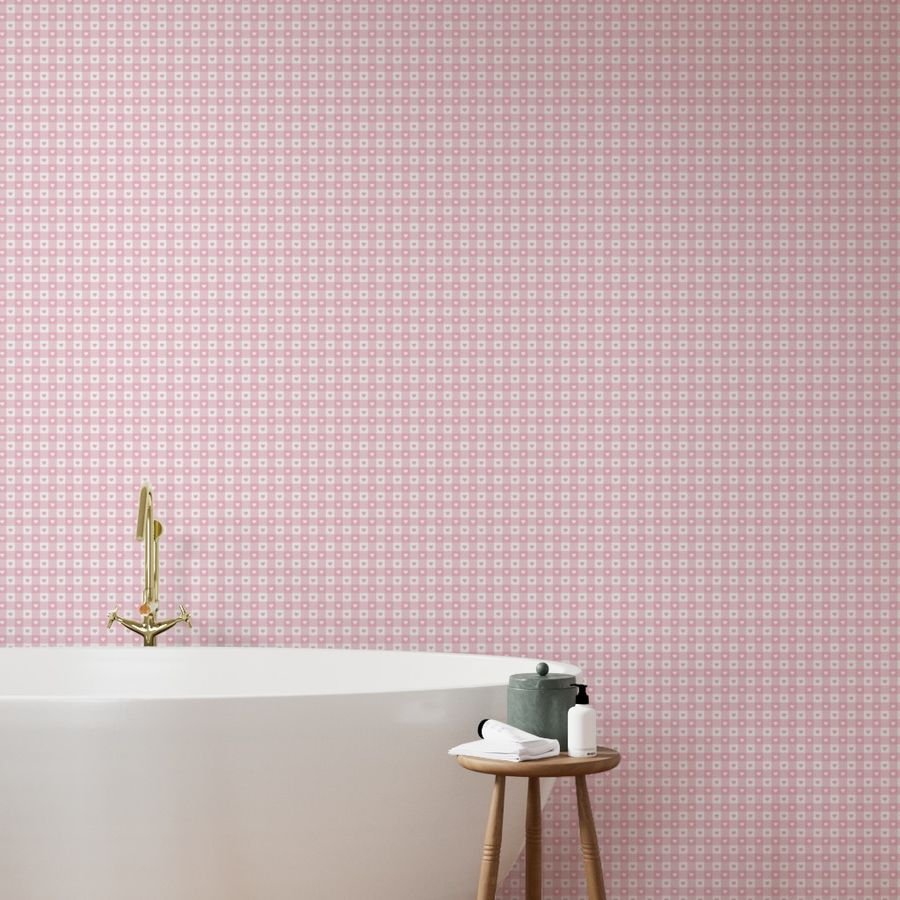 Cotton Candy and White Gingham Valentines Check with Center Heart Wallpaper valentines table run wallpaper