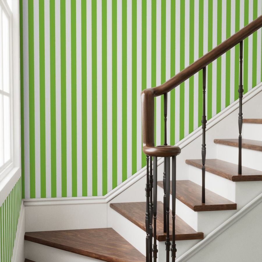 Lime and White 2 Inch Vertical Cabana Stripes Wallpaper wide stripes wallpaper