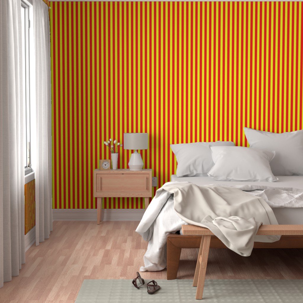 One Inch Vertical Red and Yellow School Colors Stripes Wallpaper school colors wallpaper