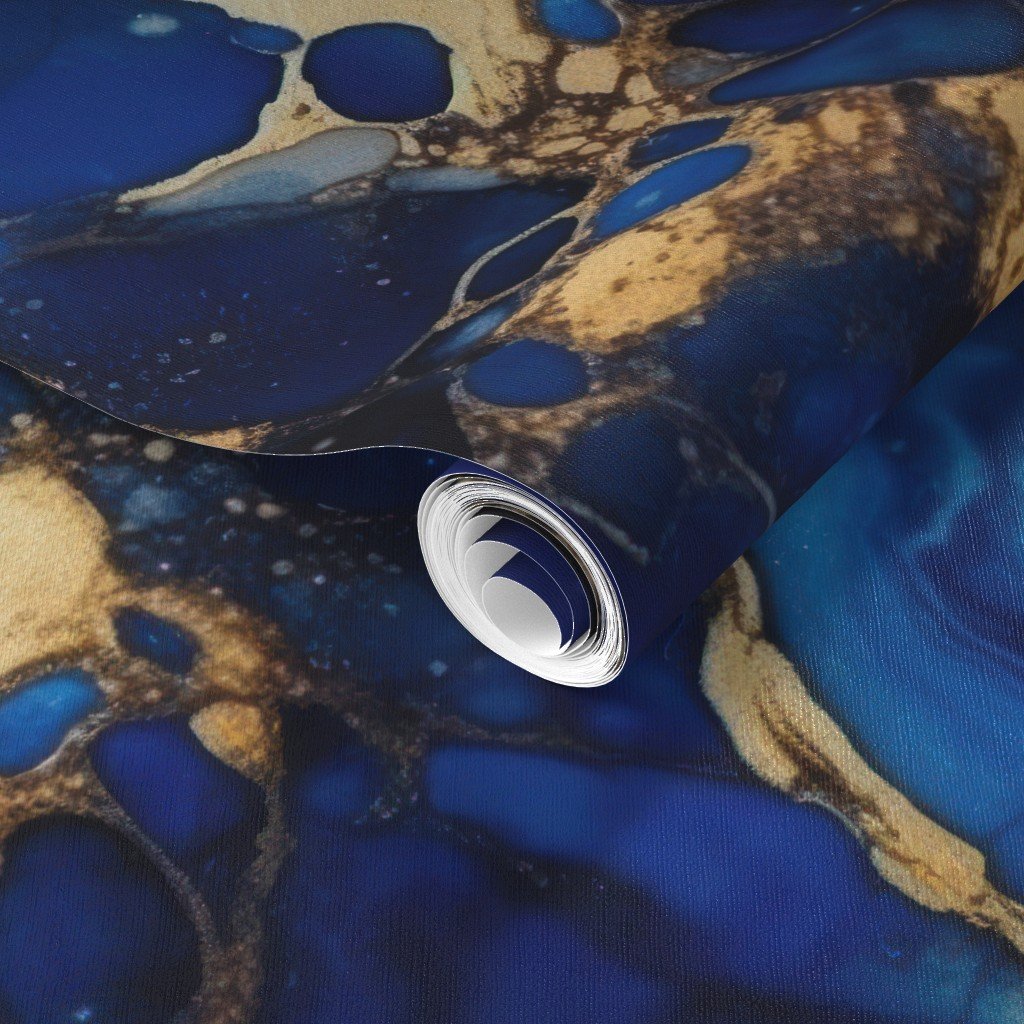 Cobalt Blue and Gold Alcohol Ink 1 Wallpaper cobalt ink wallpaper
