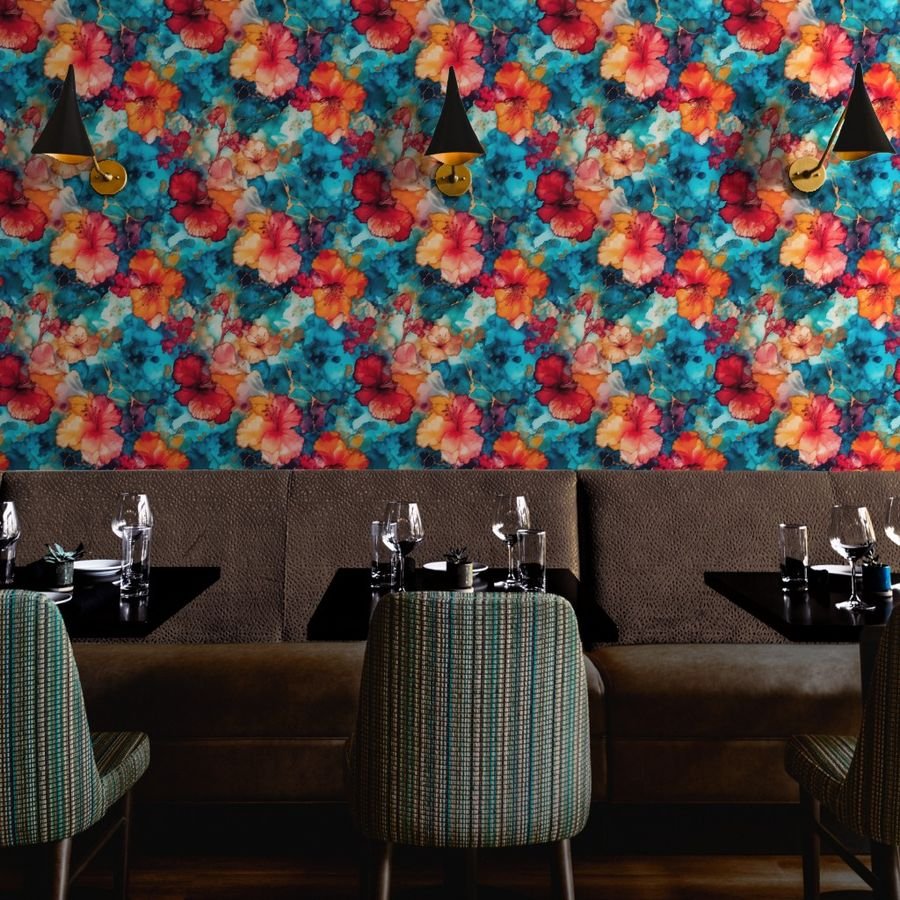 Hawaiian Alcohol Ink Wallpaper floral pattern wallpaper
