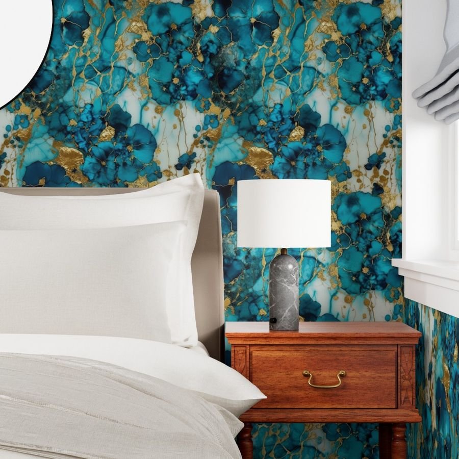 Turquoise and Gold Alcohol Ink 4 Wallpaper gold metallic ink wallpaper