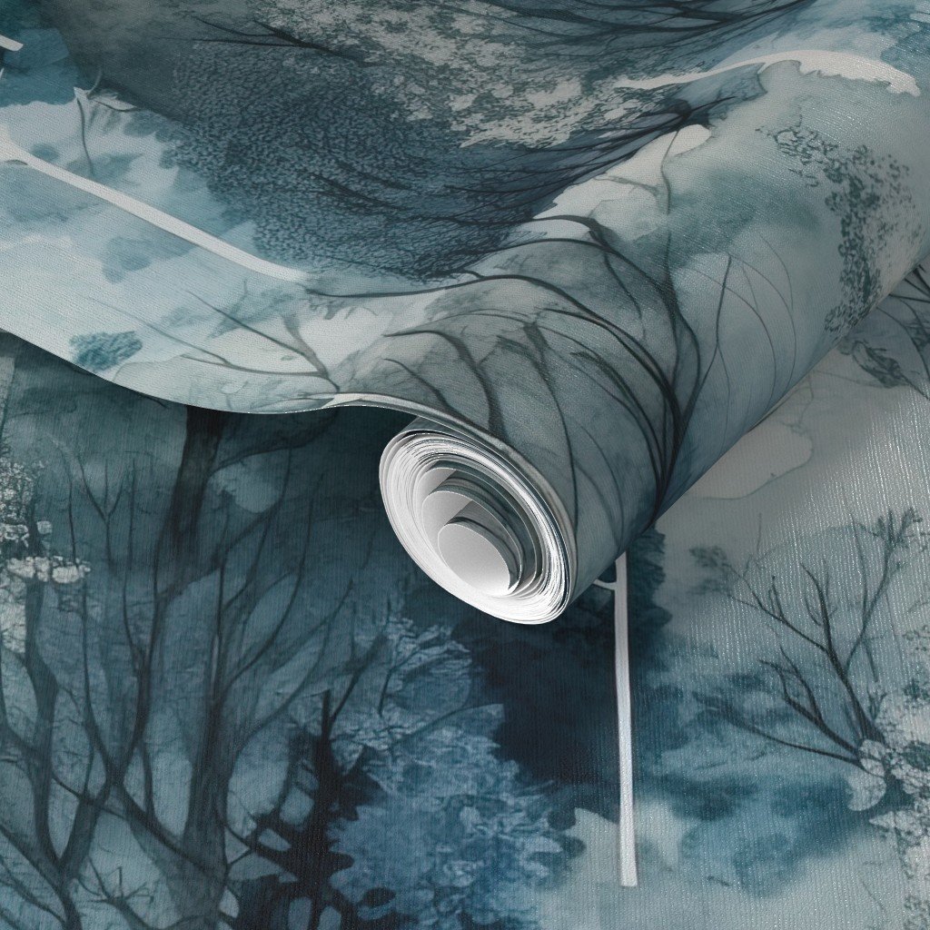 Endless Winter Forest Dreamscape Trees in Misty Forest Wallpaper tree repeat wallpaper