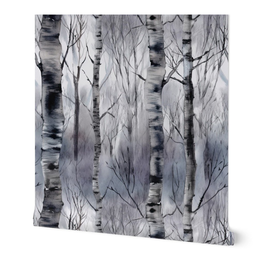 Endless Silver Birch Tree Dreamscape Trees in Misty Forest Wallpaper seamless forest wallpaper