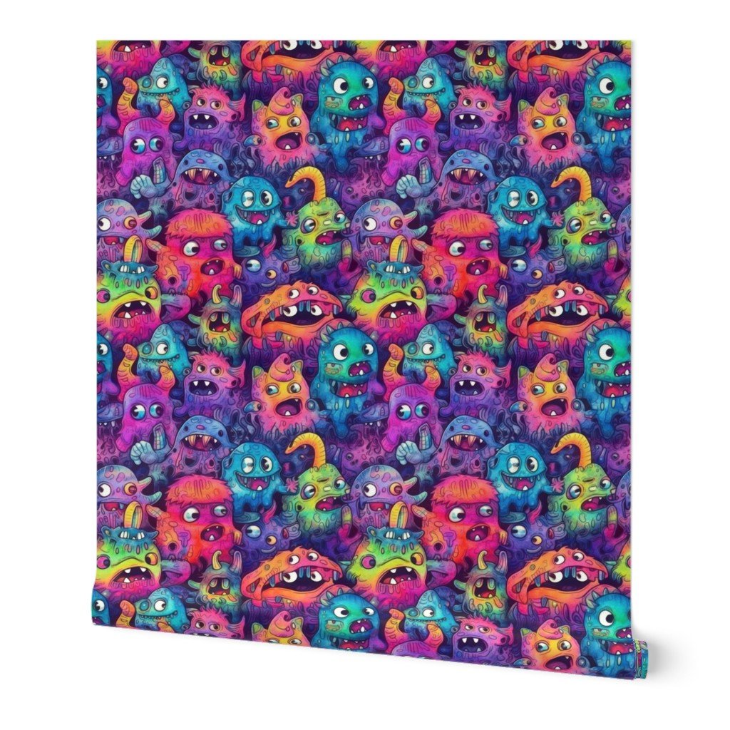 Cute Halloween Monster Watercolor Doodles in Bright Colors Wallpaper bright color monster wallpaper