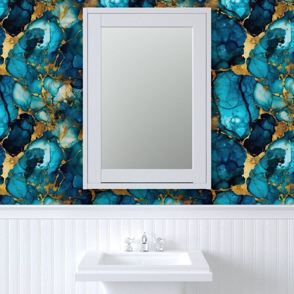 Blue Topaz with Gold Alcohol Ink Wallpaper blue topaz wallpaper