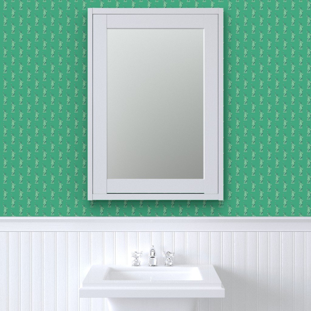 Mini Lady Liberty Statues Repeat in Beguiling Green Wallpaper green copper wallpaper