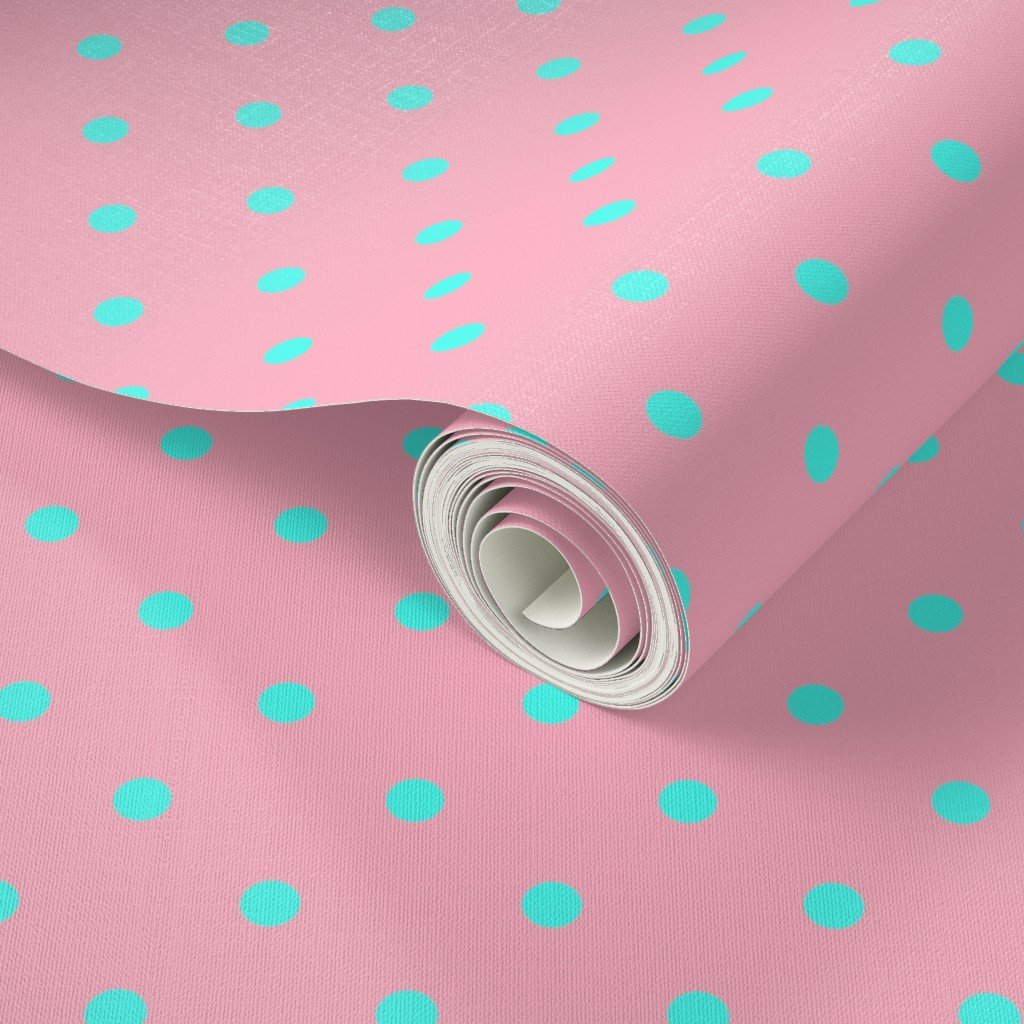 Small Polka Dots in South Beach Aqua Blue on Palm Beach Pink Wallpaper south beach wallpaper
