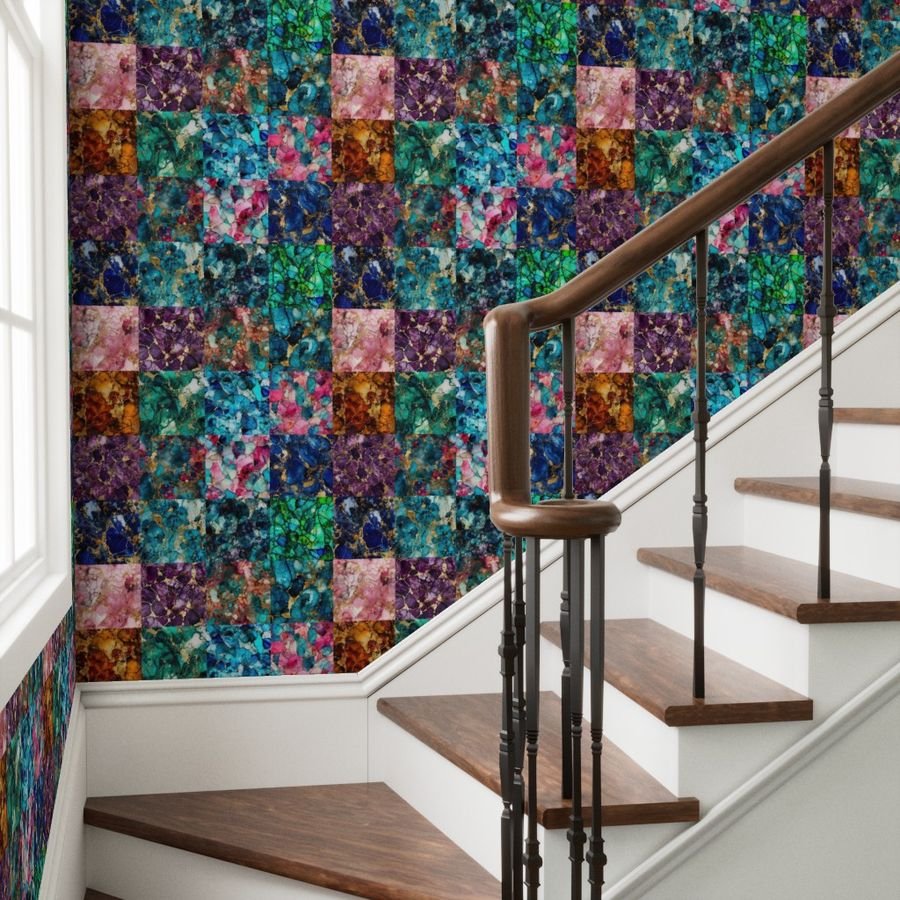 Vivid Birthday Gemstone Patchwork Quilt in 6 inch alcohol Inked Wallpaper multi gemstones wallpaper
