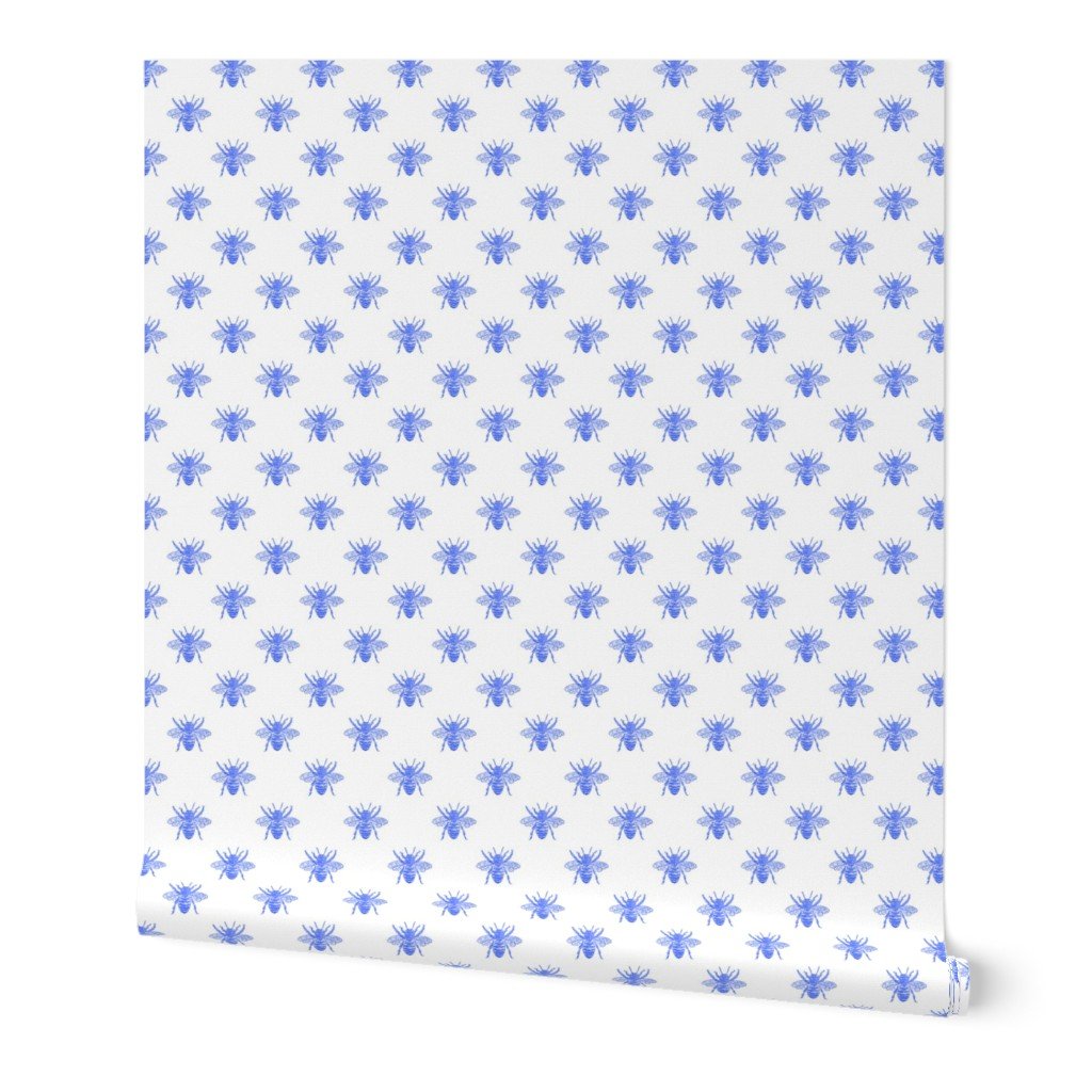 Blue Faux-foiled Bees on White Home Styling Collection Home Decor Collection royal bees bee wallpaper
