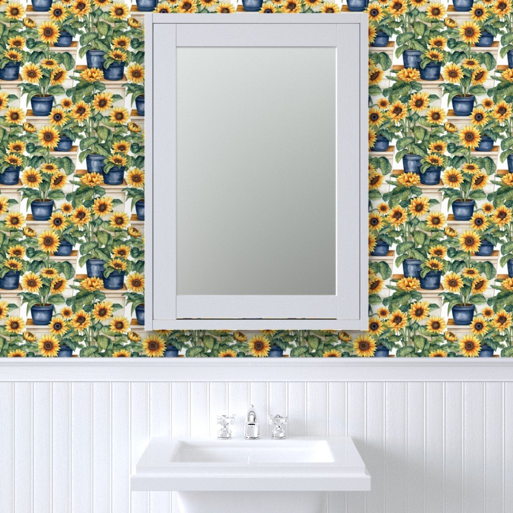 Potted Yellow Sunflower Plants Watercolor Wallpaper flowering plants wallpaper