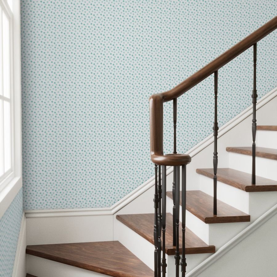 Small Faded Aqua Christmas Stars on White Wallpaper watercolor star wallpaper