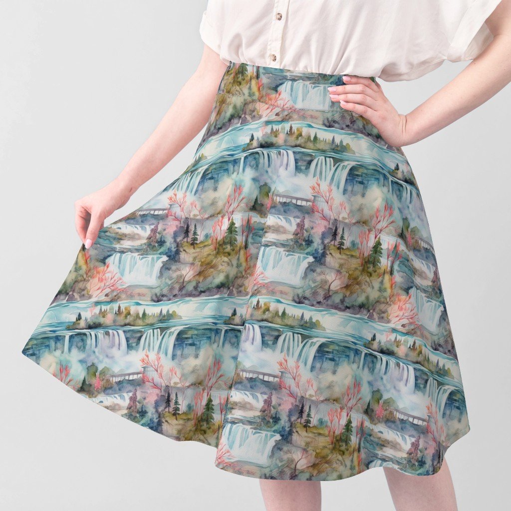 Majestic Niagra Falls Waterfall Border of Two North American Fabric cascading waterfall fabric