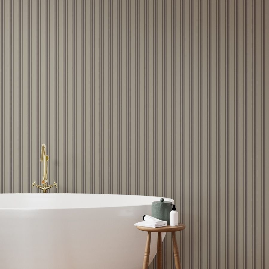 Chocolate on Beige French Provincial Mattress Ticking Wallpaper ticking stripes wallpaper