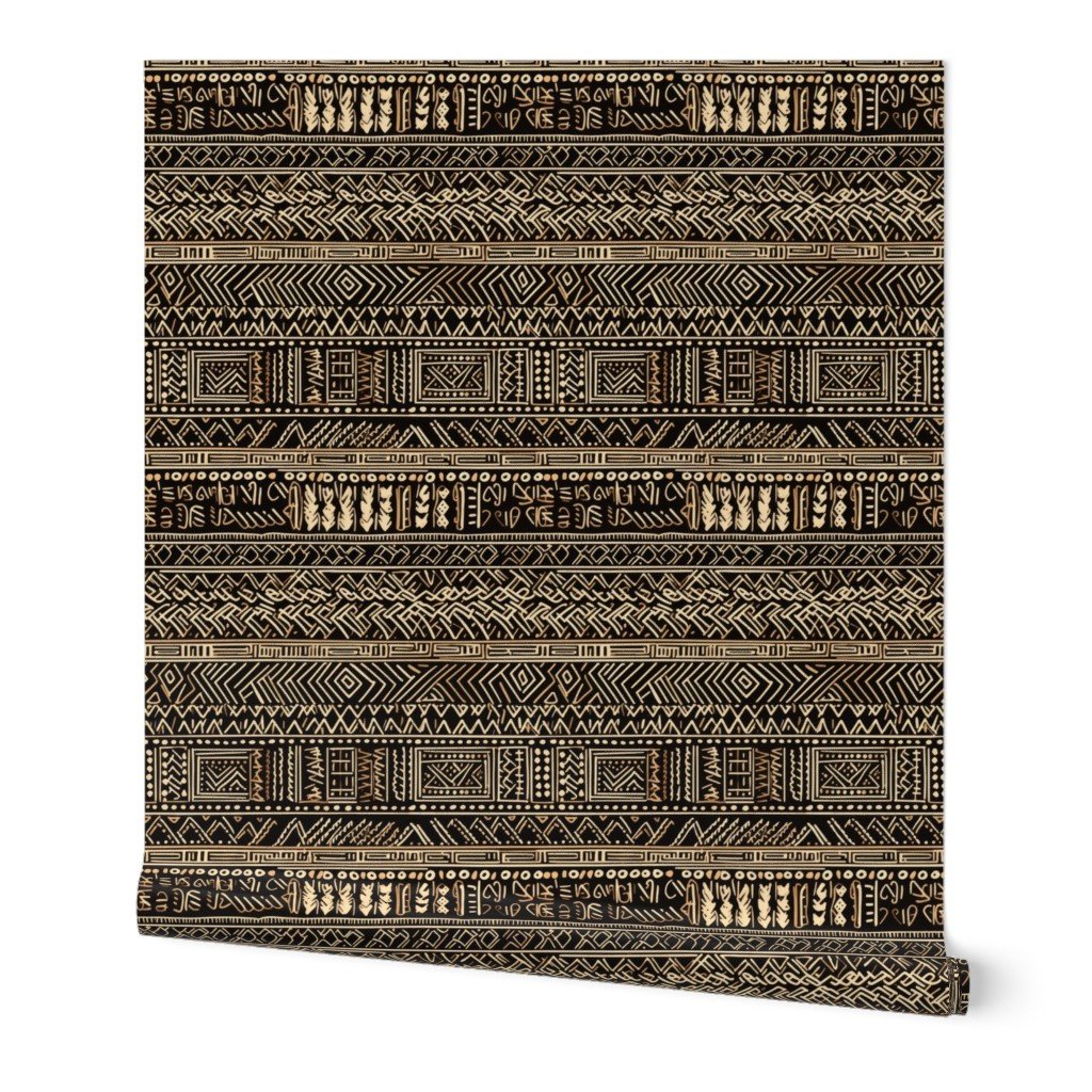 Tribal Mudcloth Boho Ethnic Print in Black and Cream Wallpaper ethnic mudcloth wallpaper