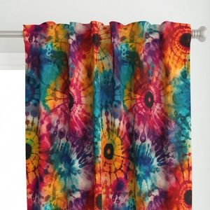 Jumbo Tie Dye Batik in Bright Multi Rainbow Colors Circling Swirls Interior Collection Home Styling Collection dip dye curtain design