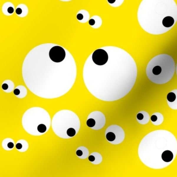 Googly Goo Goo Eyes on Neon Yellow Interior Collection Design Collection black and white fabric design
