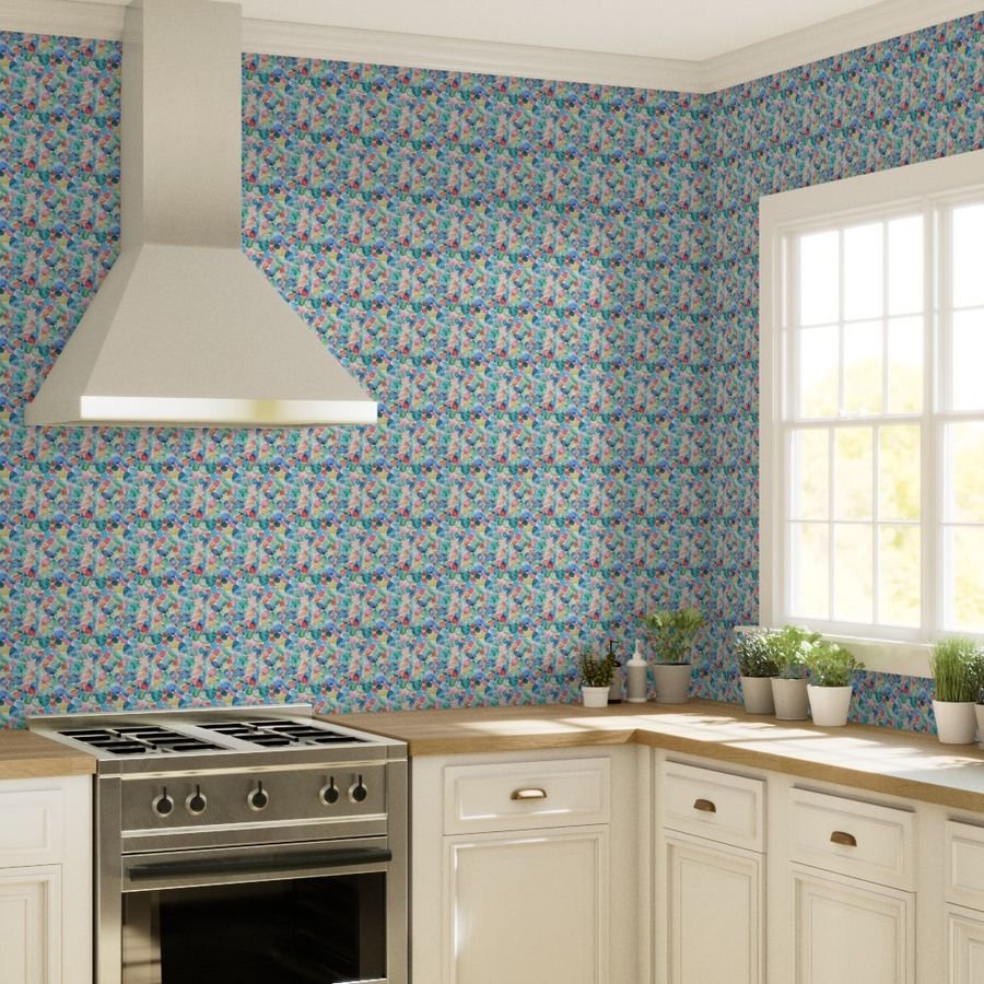 Blue and Multicolor Shards of Tumbled and Scattered Watercolor Wallpaper blue multi seaglas wallpaper