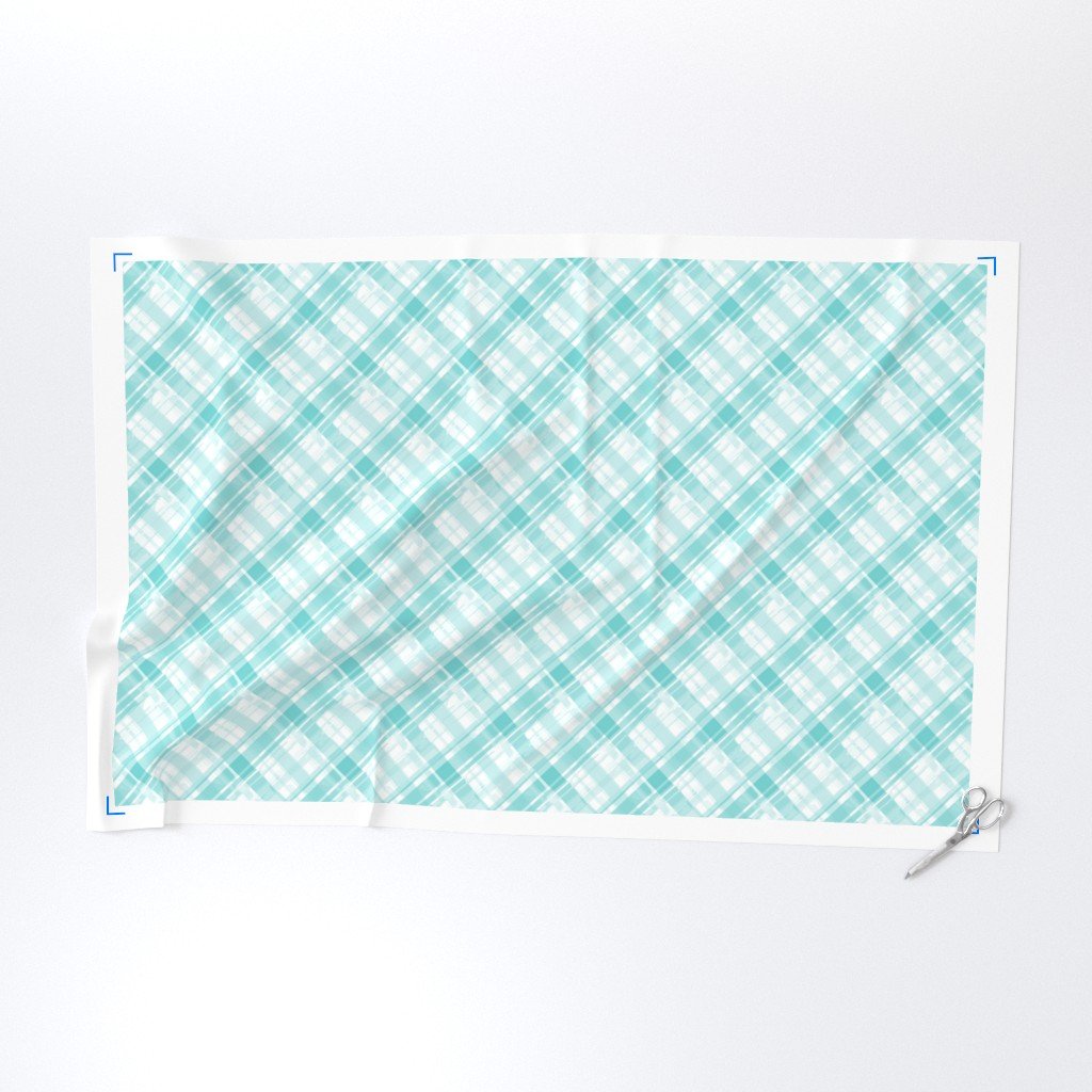Faded Madras Diagonal Plaid in Aqua Fabric madras cotton fabric