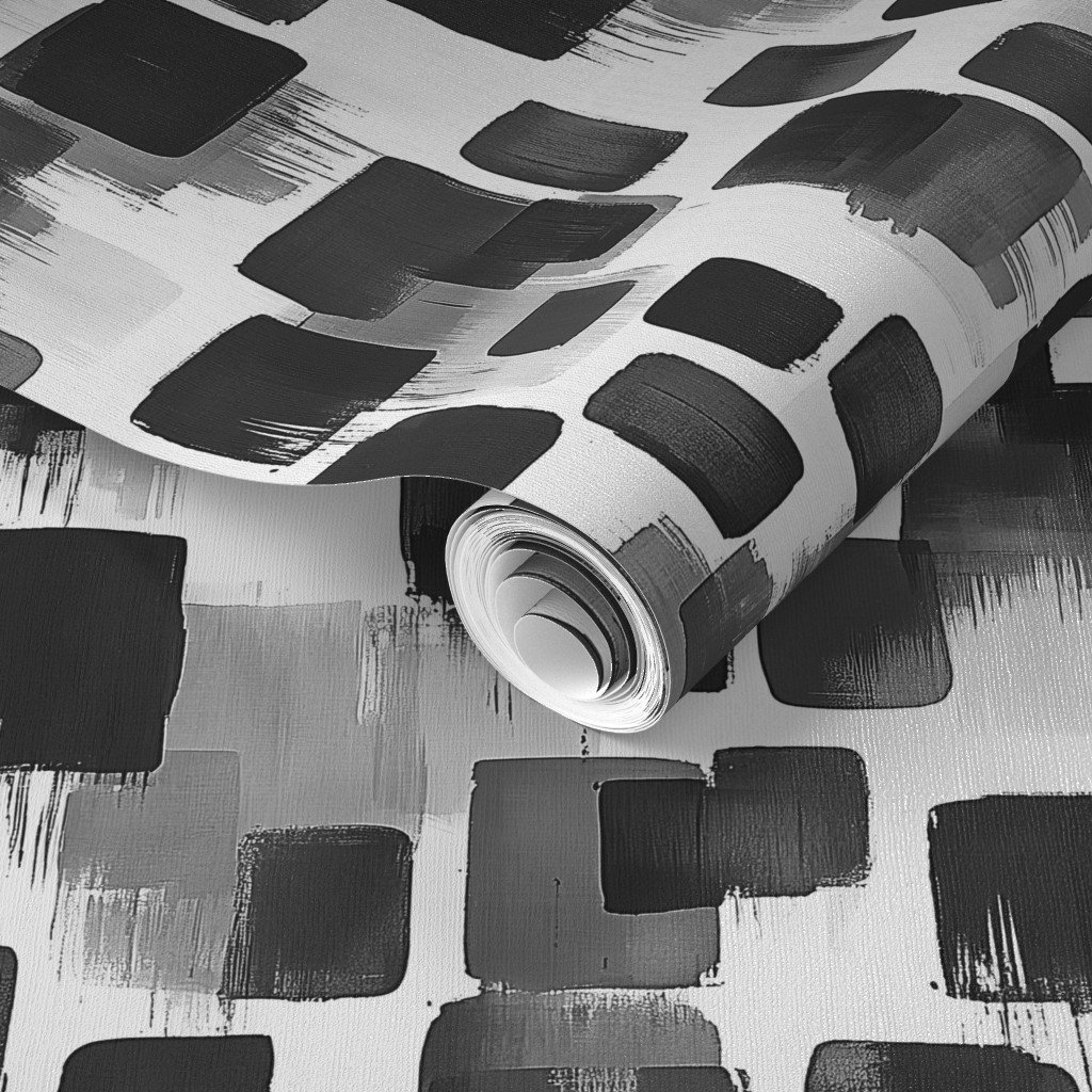 Abstract Monochrome Brushstroke Blocks in Black White and Gray Wallpaper contemporary wallpaper