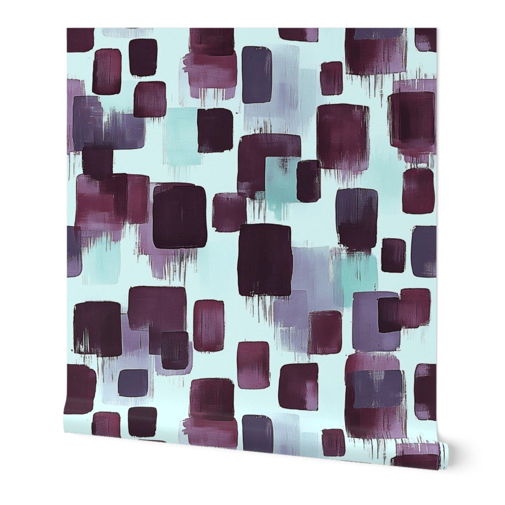 Large Abstract Brushstroke Blocks in Burgundy Teal and Soft Mint Wallpaper brushstroke wallpaper