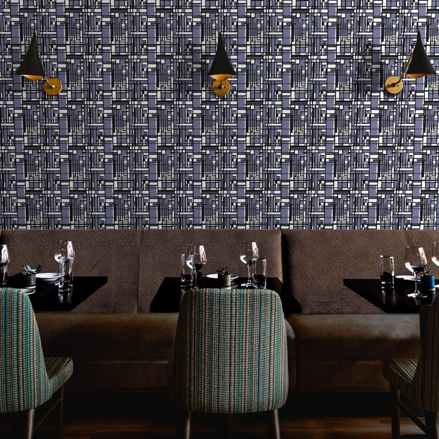 Periwinkle Modernist City Blocks Geometric Pattern Wallpaper abstract lines wallpaper