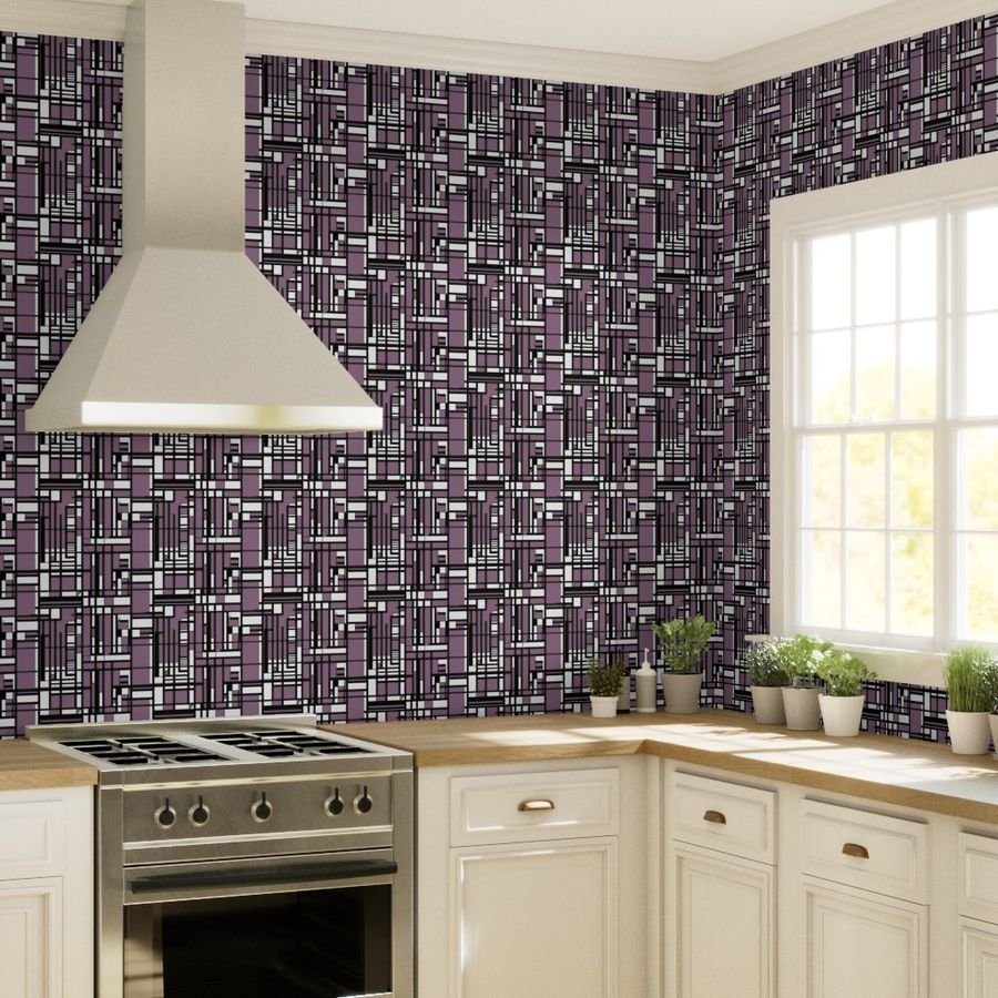 Mauve Modernist City Blocks Geometric Pattern Wallpaper abstract lines wallpaper