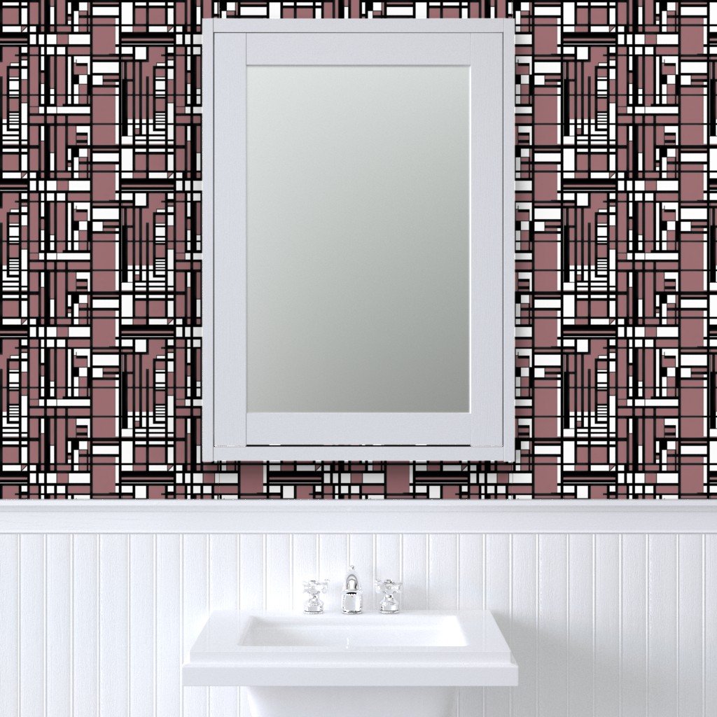 Dusty Rose Modernist City Blocks Geometric Pattern Wallpaper structured layout wallpaper